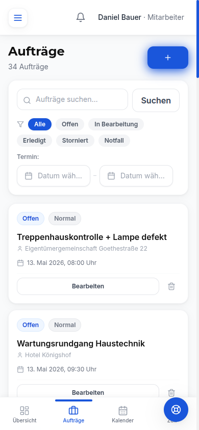 Auftragsliste auf dem Handy