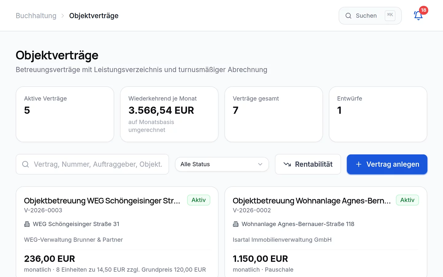 SB Portal Objektverträge: Aus dem Angebot wird der Vertrag. Der rechnet jeden Monat selbst ab.