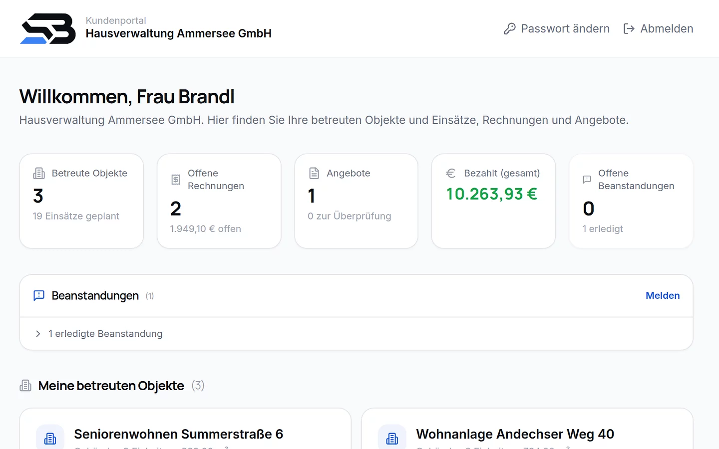 SB Portal Kundenportal: Die Hausverwaltung sieht selbst nach, statt dich anzurufen.