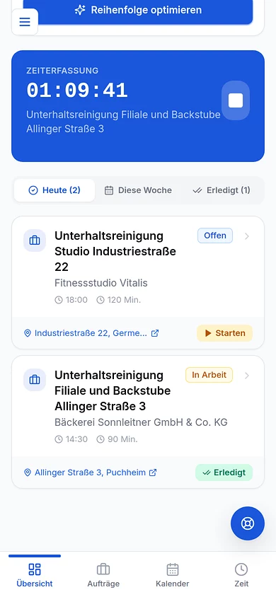 SB Portal am Handy: Auftragsliste eines Mitarbeiters