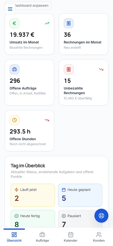 SB Portal am Handy aus Sicht des Inhabers: Kennzahlen und offene Rechnungen