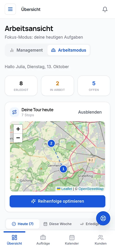 SB Portal am Handy aus Sicht des Büros: heutige Einsätze und Aufgaben
